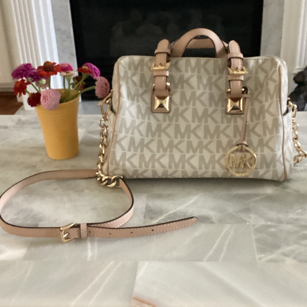 Michael Kors Cream and Gold Satchel